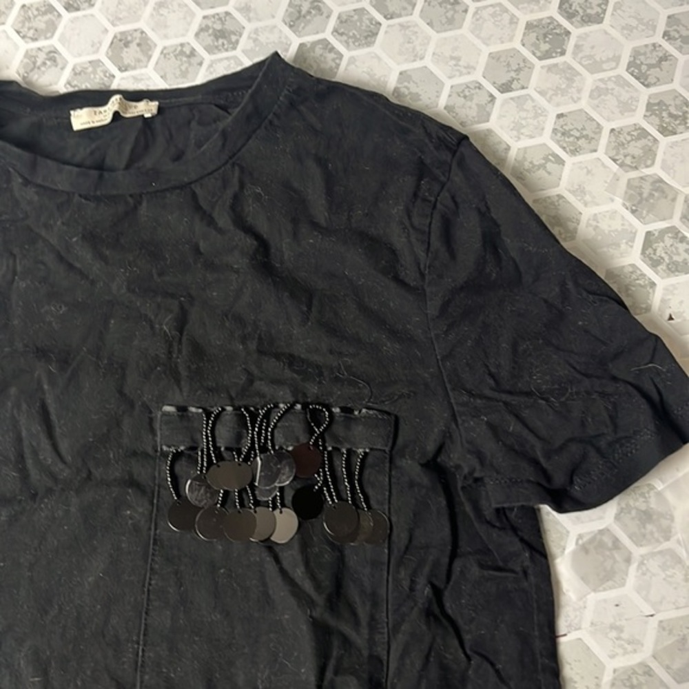 Zara Medium Black Short Sleeve Tassel Pocket T - Picture 2 of 6
